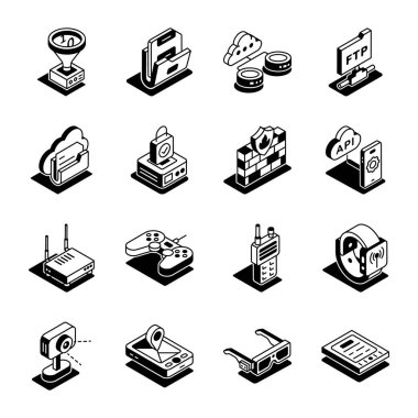 Dijital İletişim Isometric Biçim Simgelerinin Kümesi