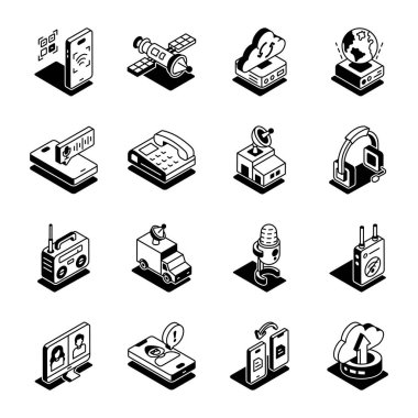 İletişim ve Ortam Isometric Biçim Simgeleri Paketi