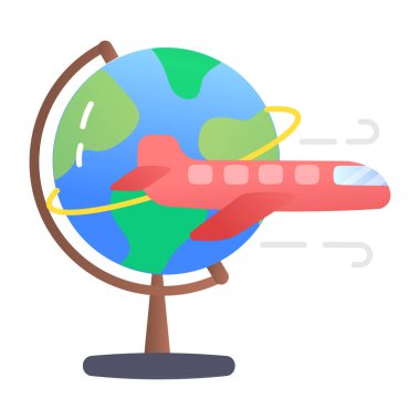 Küresel seyahati simgeleyen düz tablolu bir uçak.