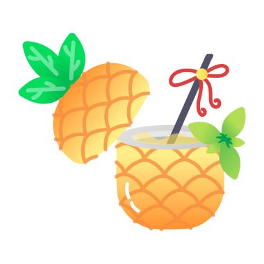 İçinde şirin bir pipet olan ananas suyu, yassı bir simge.