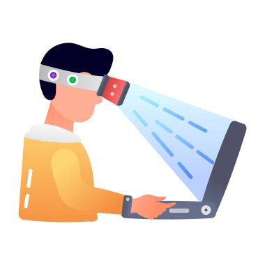 VR çalışması yapan kişi, düz simge