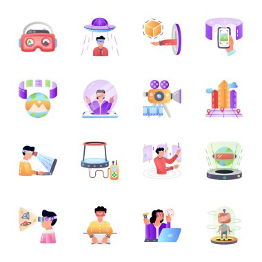 Çevrimci Teknoloji Düz Simgeler Paketi