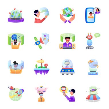 Sanal Gerçeklik Düz Simgelerinin Seti