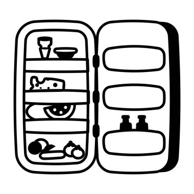 Open fridge with food items, glyph icon