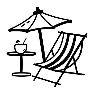 Güneş şemsiyeli plaj sandalyesi, simge simgesi