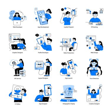 Web Tasarım ve Geliştirme Koleksiyonu Doodle Mini Çizimleri