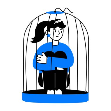 Kafeste kapana kısılmış bir kız, küçük bir çizim.