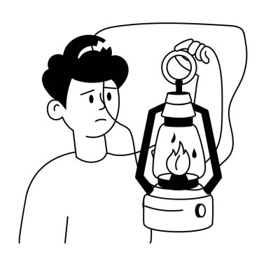 Fener tutan kişi, el çizimi mini çizim