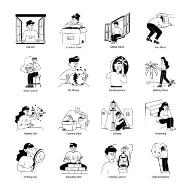 Yalnız El Çizimi Mini Resimleri Seti