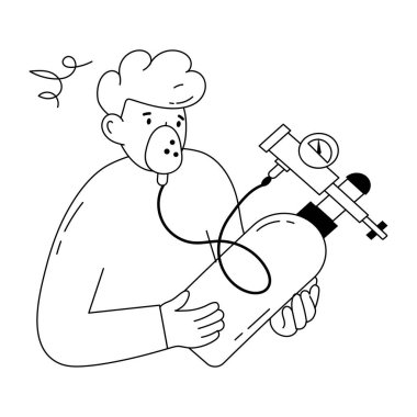 Oksijen silindirinin küçük çizimlerine bakın.