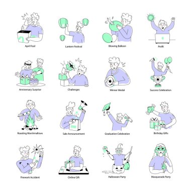 Parti ve Festivaller Koleksiyonu Doodle Mini Resimleri