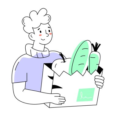 Market el çizimi küçük illüstrasyon