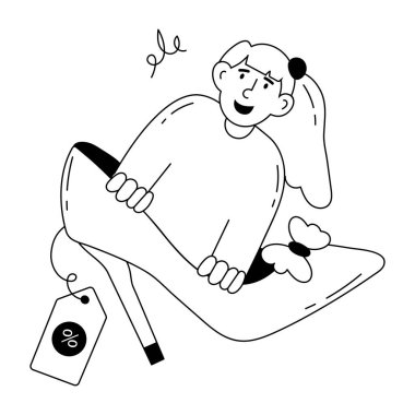 Ayakkabı satışına bir göz atın. Küçük çizimler.