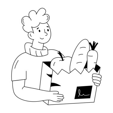 Market el çizimi küçük illüstrasyon