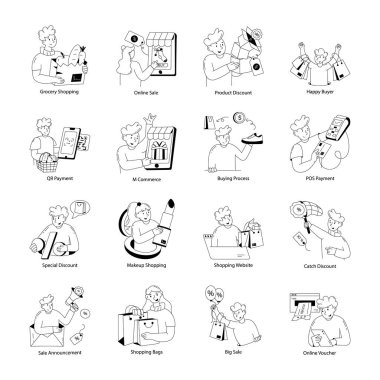 16 Etrade Doodle Mini Illustrations El Paketi