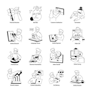 Bir paket Dijital İş Yönetimi Doodle Mini Çizimleri