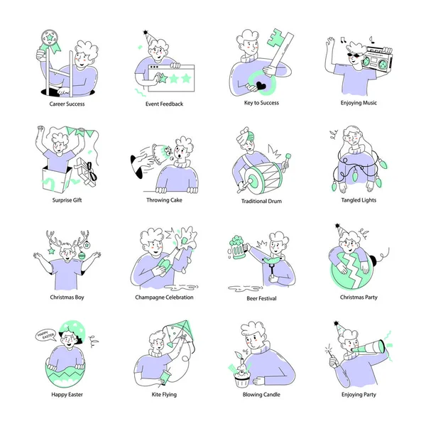 16 Başarı ve Kutlama Doodle Mini Çizimleri