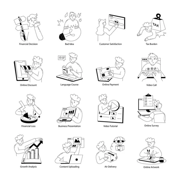 Bir paket Dijital İş Yönetimi Doodle Mini Çizimleri