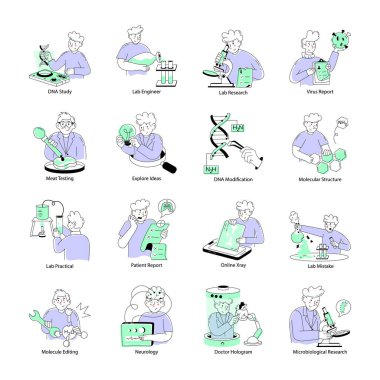 Tıbbi ve Laboratuvar Araştırmaları Doodle Mini Çizimleri