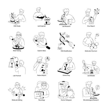 Tıbbi ve Laboratuvar Araştırmaları Doodle Mini Çizimleri