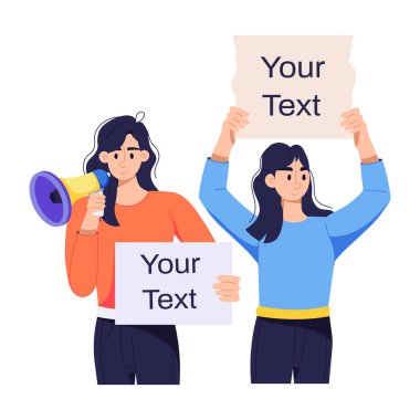 Kadın protestocuların kullanışlı düz çizimi