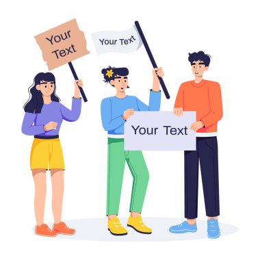 Grev pankartları tutan insanların düz resimlerini çekelim.