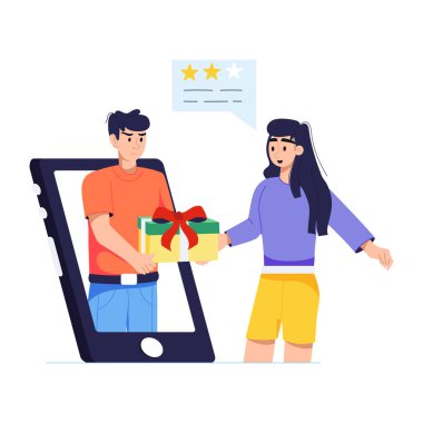 Müşteri hediyesini tasvir eden modaya uygun düz çizim