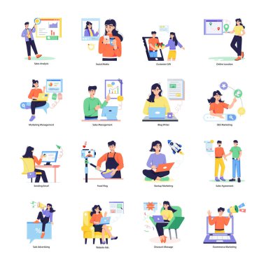 Satış ve Tanıtım Düz Çizimler Koleksiyonu