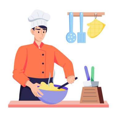 Aşçının düzenlenebilir düz bir çizimi