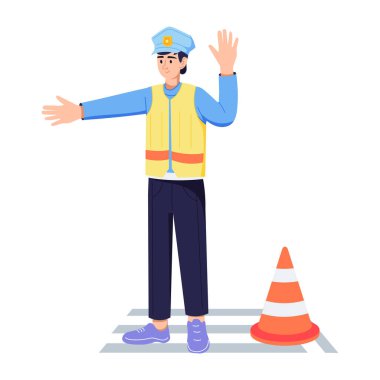 Trafik polisinin düzenlenebilir düz çizimi