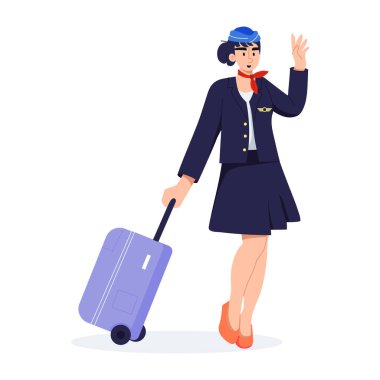 Uçuş görevlisinin modern düz çizimi