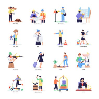 Profesyonel İnsanlar Sabit Çizimler Seti