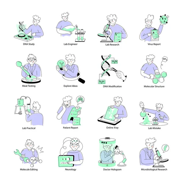 Tıbbi ve Laboratuvar Araştırmaları Doodle Mini Çizimleri