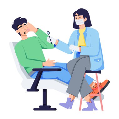 Diş ağrısı kontrolü tasvir eden modaya uygun düz illüstrasyon