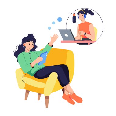 Dinleme podcasının kullanışlı düz bir illüstrasyonu