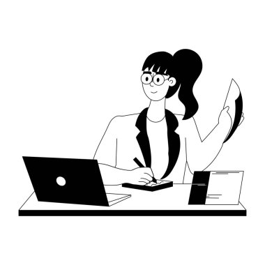 podcaster, Broadcaster, show, audio, mic, paper, woman, character, person, glyph, vector, illustration