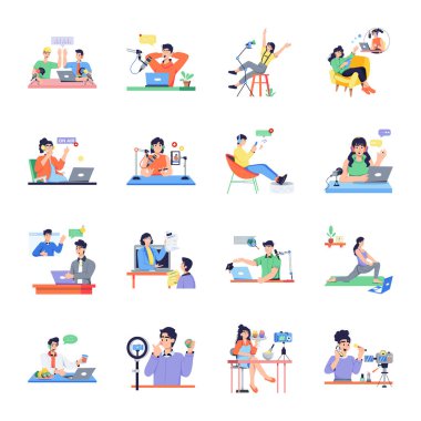 Webinars ve Podcast Düz Çizimler Koleksiyonu