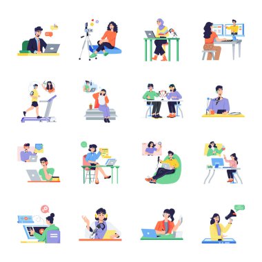 Webinars ve Podcast Paketi Düz Çizimler Gösteriyor