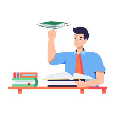 Çocuk döndürme kitabı numarası yapıyor, düz çizim.