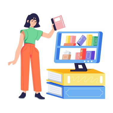 Çevrimiçi kütüphanenin iyi tasarlanmış düz çizimi