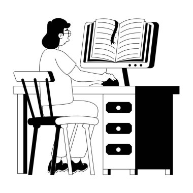 Çevrimiçi öğrenmeyi tasvir eden düzenlenebilir kabartma çizimi