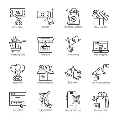 16 Satış ve İndirimli Satır Simgeleri Koleksiyonu