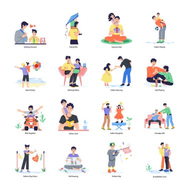 Babalar Günü Düz Çizimler Koleksiyonu