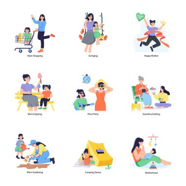 Anneler Günü Kutlamaları Düz Çizimler