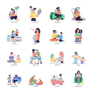 Anneler Günü Düz Çizimler Koleksiyonu