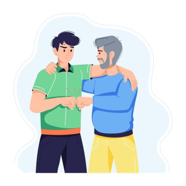 Büyükbabanın aşkını tasvir eden son moda düz çizimler.