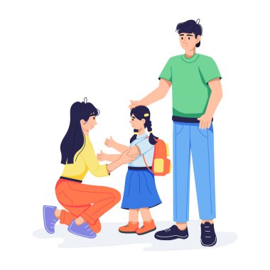 Okul hazırlıklarını anlatan düz bir çizim.