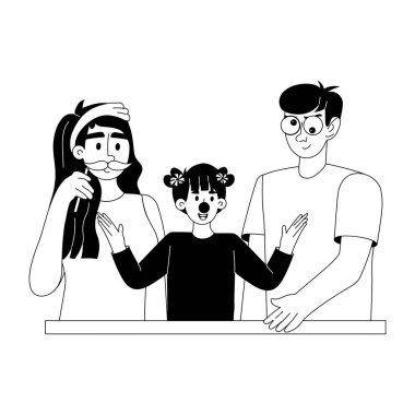 Komik bir ailenin kabartma çizimine bakın.