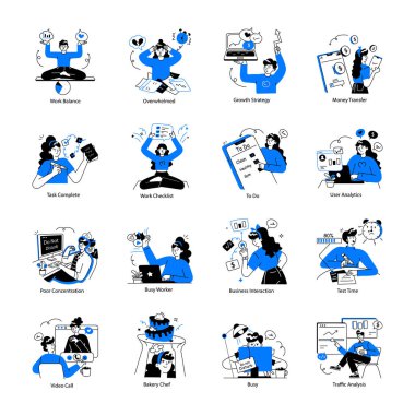 Çalışanların Çalışması Doodle Mini Çizimleri