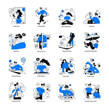 İşçi Verimliliği Paketi Doodle Mini Çizimleri